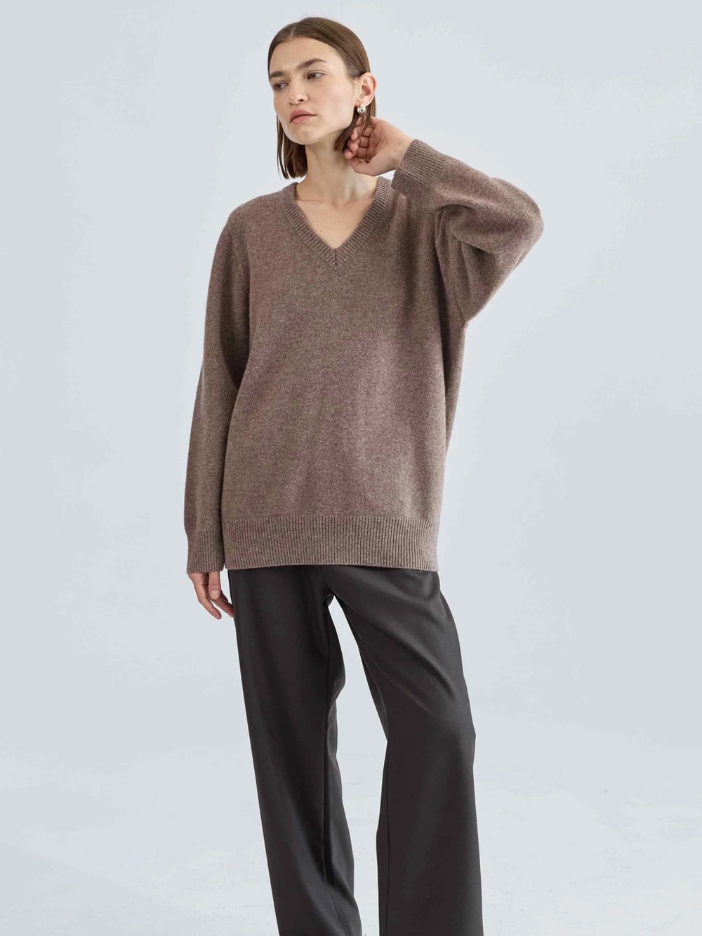 Almina Concept Small Wool V-Neck Oversized Women's Sweater